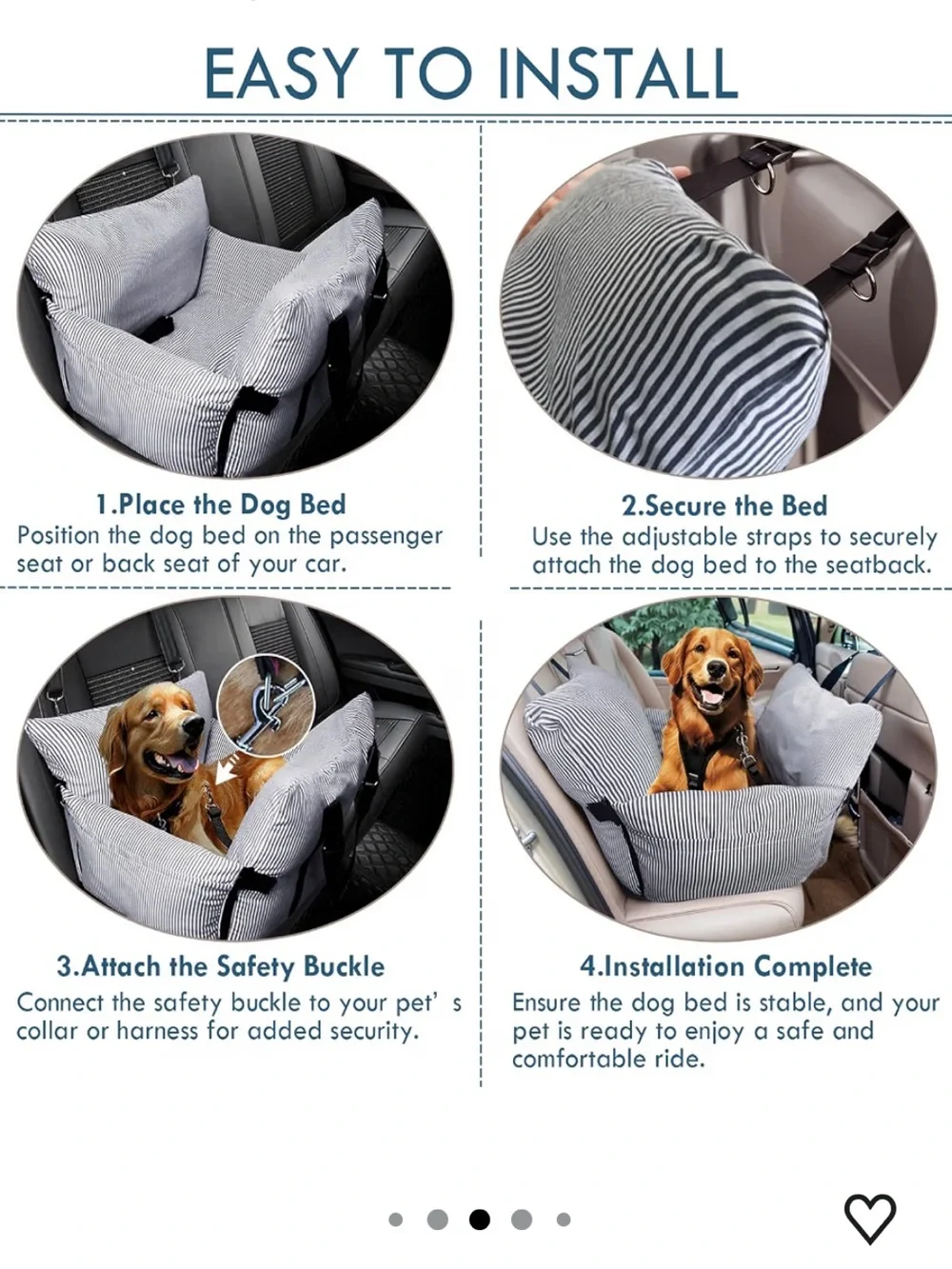 Elevated Dog Car Seat for Small/Medium Dog w/ Safety Belt, Non-Slip Base NEW